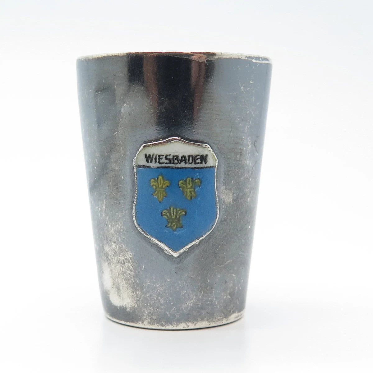 925 Sterling Silver Antique Enamel WWII "Wiesbaden" Shot Glass
