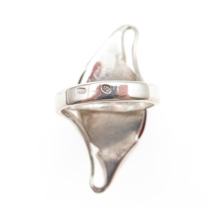 925 Sterling Silver Vintage RJ Czechia Real Amber Modernist Ring Size 7