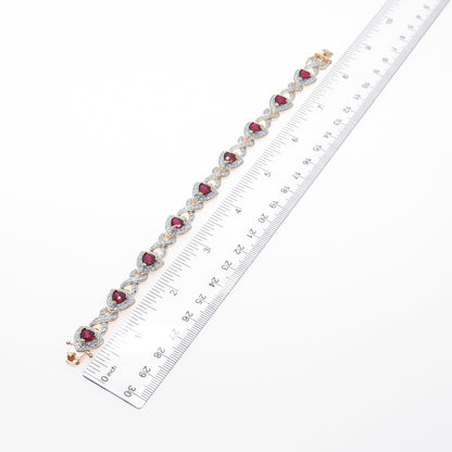 ROSS SIMONS 925 Sterling Gold Plated Lab-Created Ruby Infinity Link Bracelet 8"