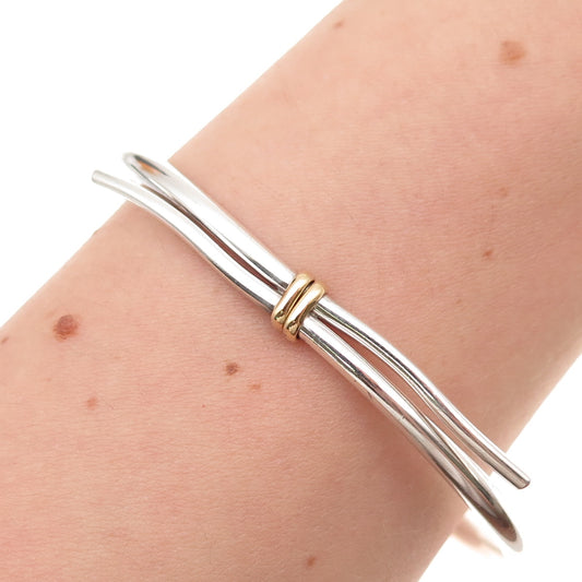 Ed Levin 925 Sterling Silver 18K Gold Vintage Modernist Bangle Bracelet 7.5"