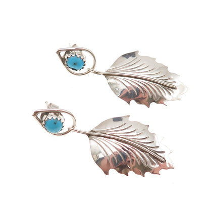Old Pawn Sterling Silver Vintage Southwestern Turquoise Floral Dangle Earrings