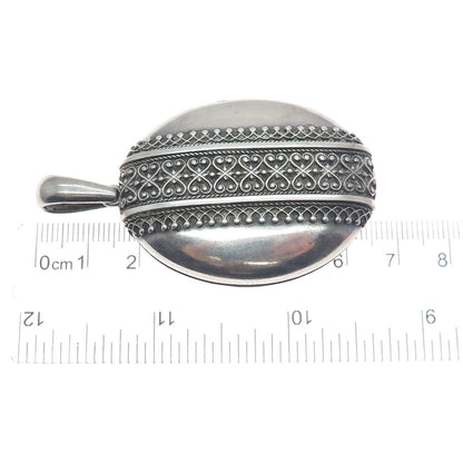 925 Sterling Silver Antique Victorian Ornate Heart Oval Locket Oxidized Pendant