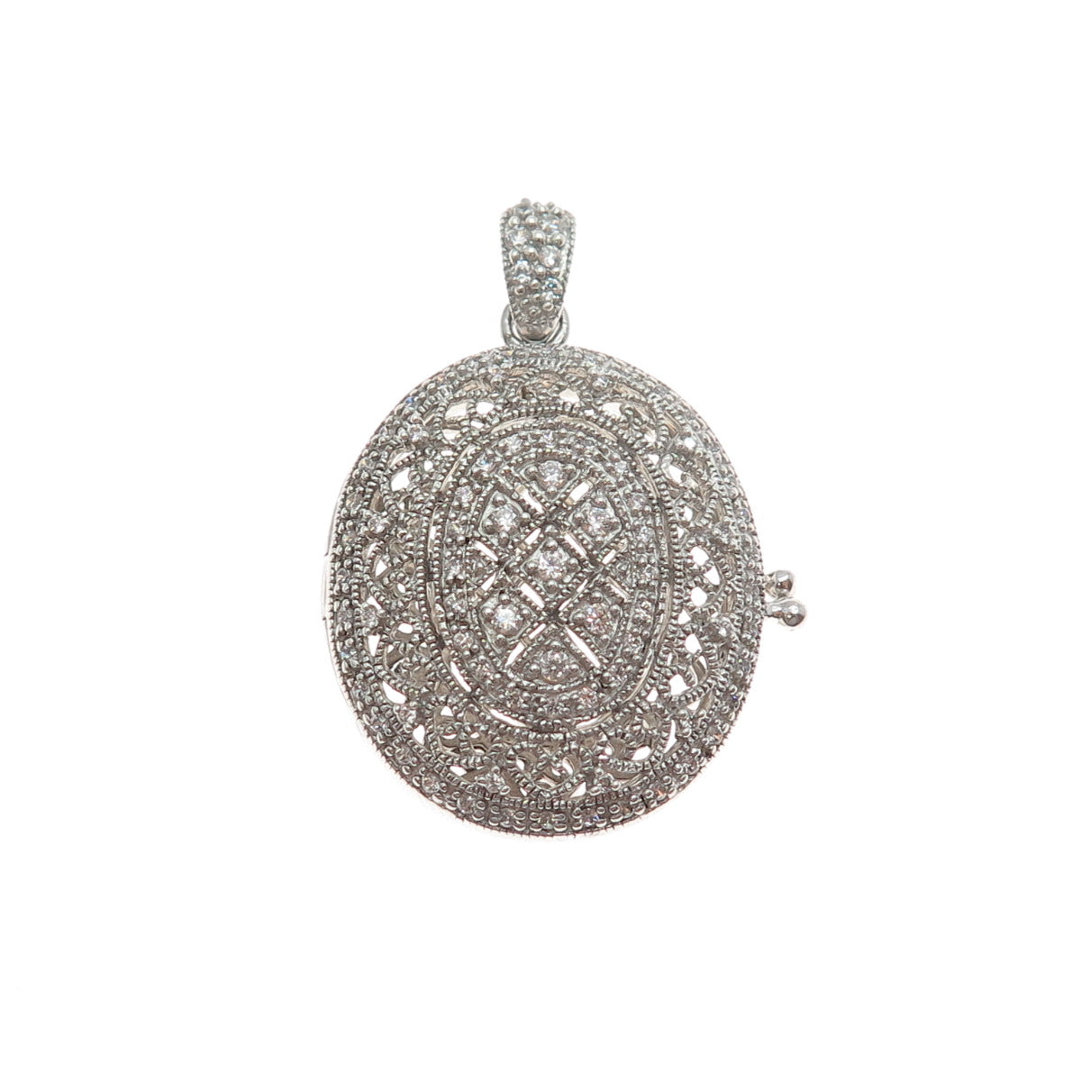 925 Sterling Silver Round-Cut C Z Locket Charm Pendant