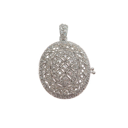 925 Sterling Silver Round-Cut C Z Locket Charm Pendant
