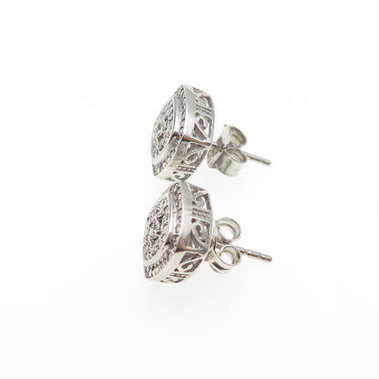 925 Sterling Silver Real Round-Cut Diamond Cushion Stud Earrings