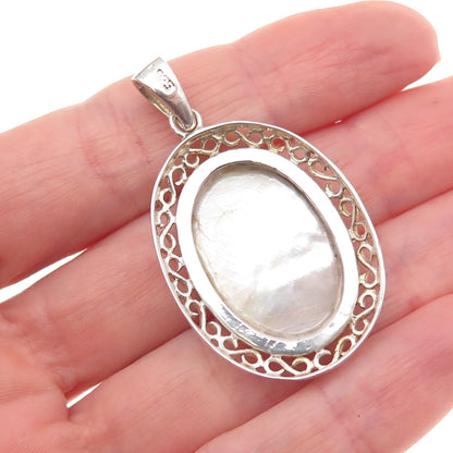 925 Sterling Silver Vintage Real MOP Swirl Charm Pendant