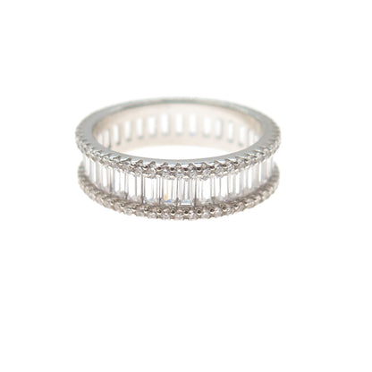 925 Sterling Silver Emerald & Round-Cut C Z Eternity Band Ring Size 6.25