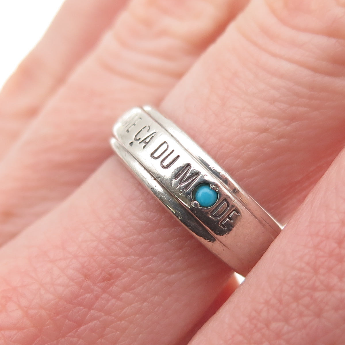 Charite 925 Sterling Vintage Real Turquoise Comme Ca Du Mode Band Ring Size 6.75