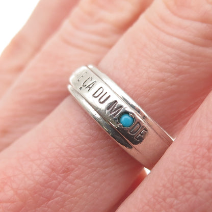 Charite 925 Sterling Vintage Real Turquoise Comme Ca Du Mode Band Ring Size 6.75