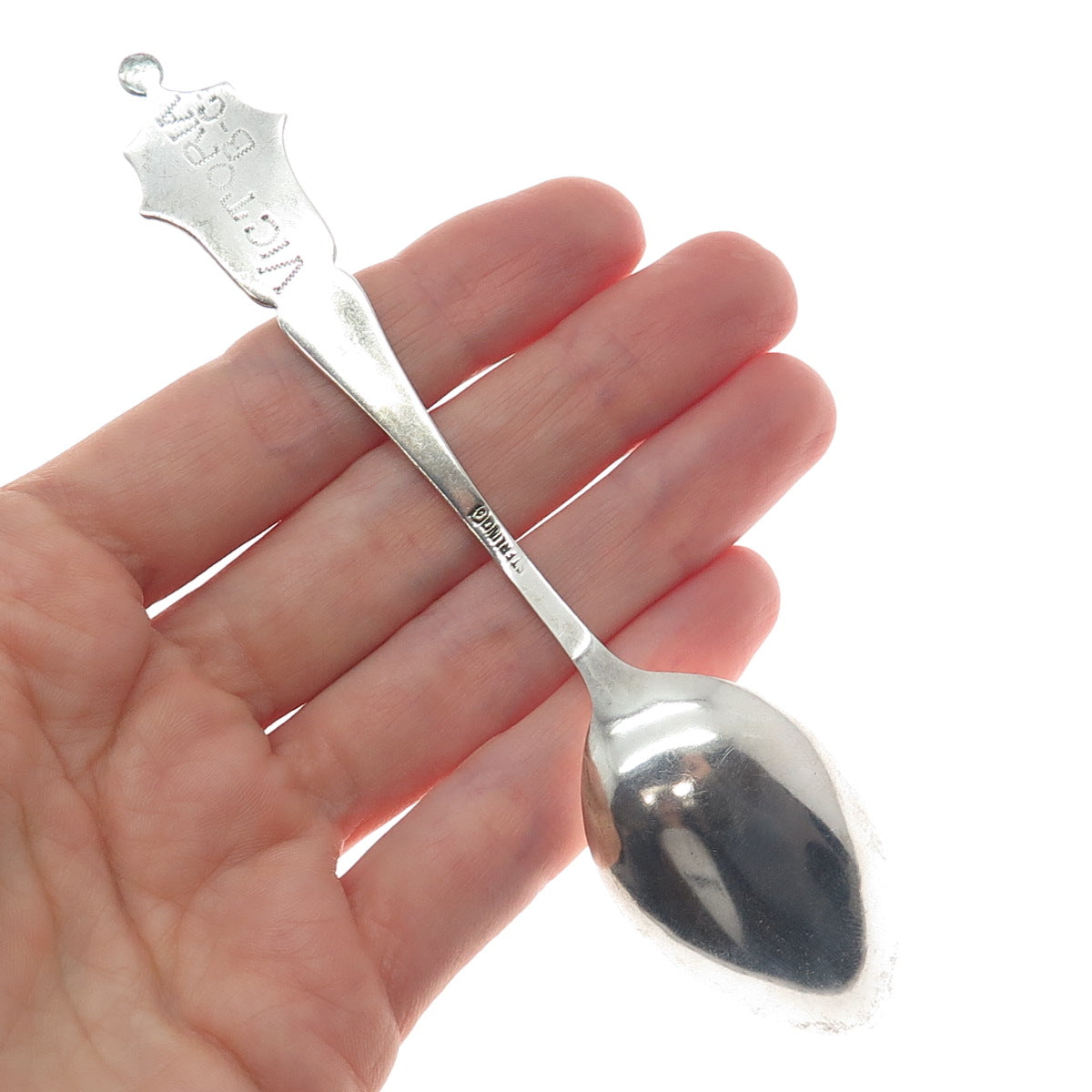 CARON BROS. 925 Sterling Silver Antique Canada Enamel Maple Leaf Coffee Spoon