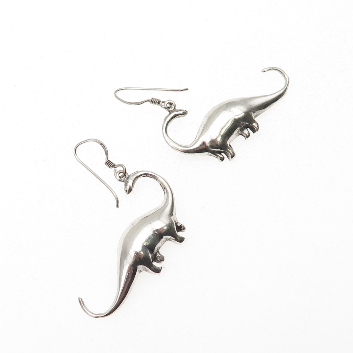 925 Sterling Silver Vintage Dinosaur Oxidized Dangle Earrings