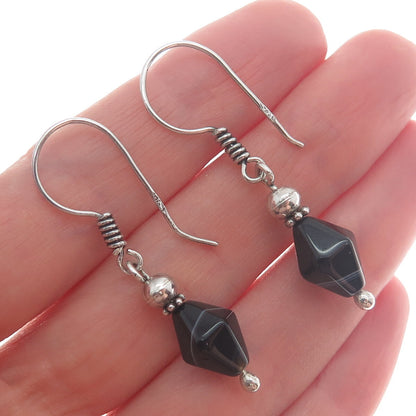 800 Silver Vintage Egypt Real Black Agate Dangle Earrings