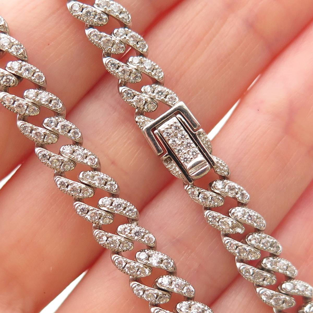 925 Sterling Silver Round-Cut C Z Cuban Chain Necklace 16"