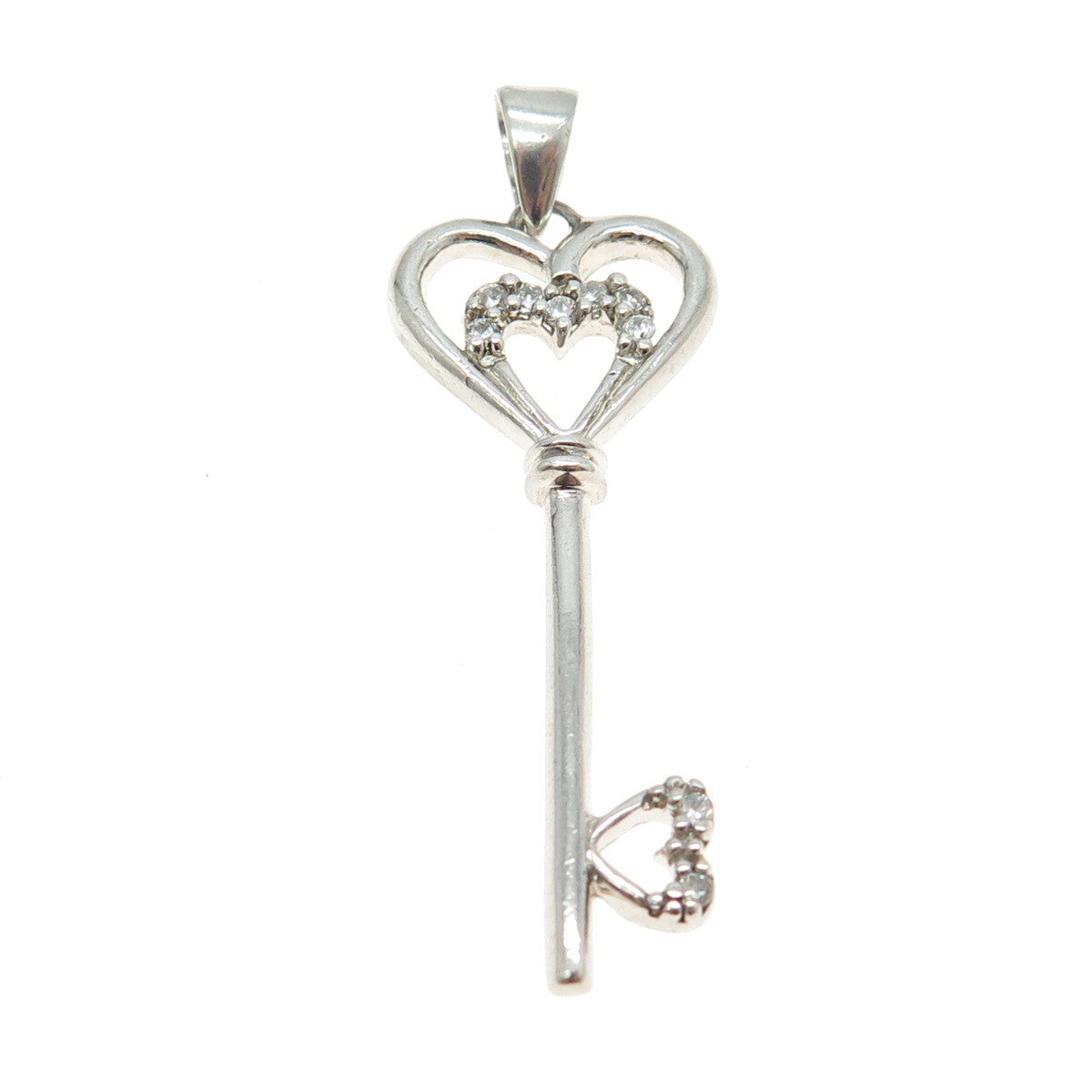 925 Sterling Silver C Z Key Pendant