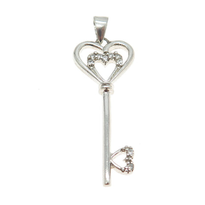 925 Sterling Silver C Z Key Pendant