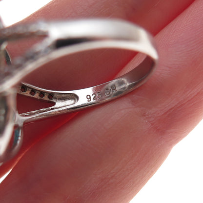 925 Sterling Silver Blue & White C Z Ring Size 7.25
