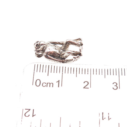 925 Sterling Silver Vintage Monkey Oxidized 3D Mini Charm Pendant