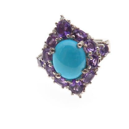 Chuck Clemency 925 Sterling Silver Real Turquoise & Amethyst Ring Size 8.25