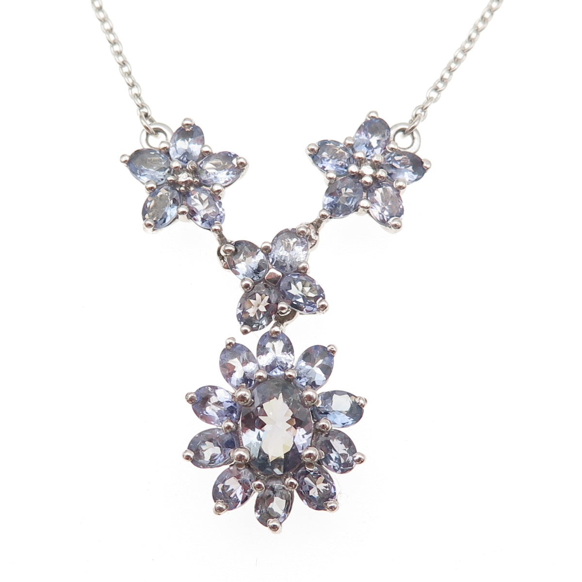 Chuck Clemency 925 Sterling Silver Real Tanzanite Cable Chain Necklace 18"