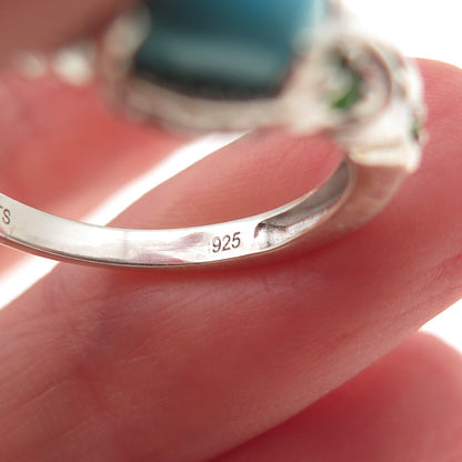 Chuck Clemency 925 Sterling Silver Real Turquoise & Peridot Ring Size 8.25