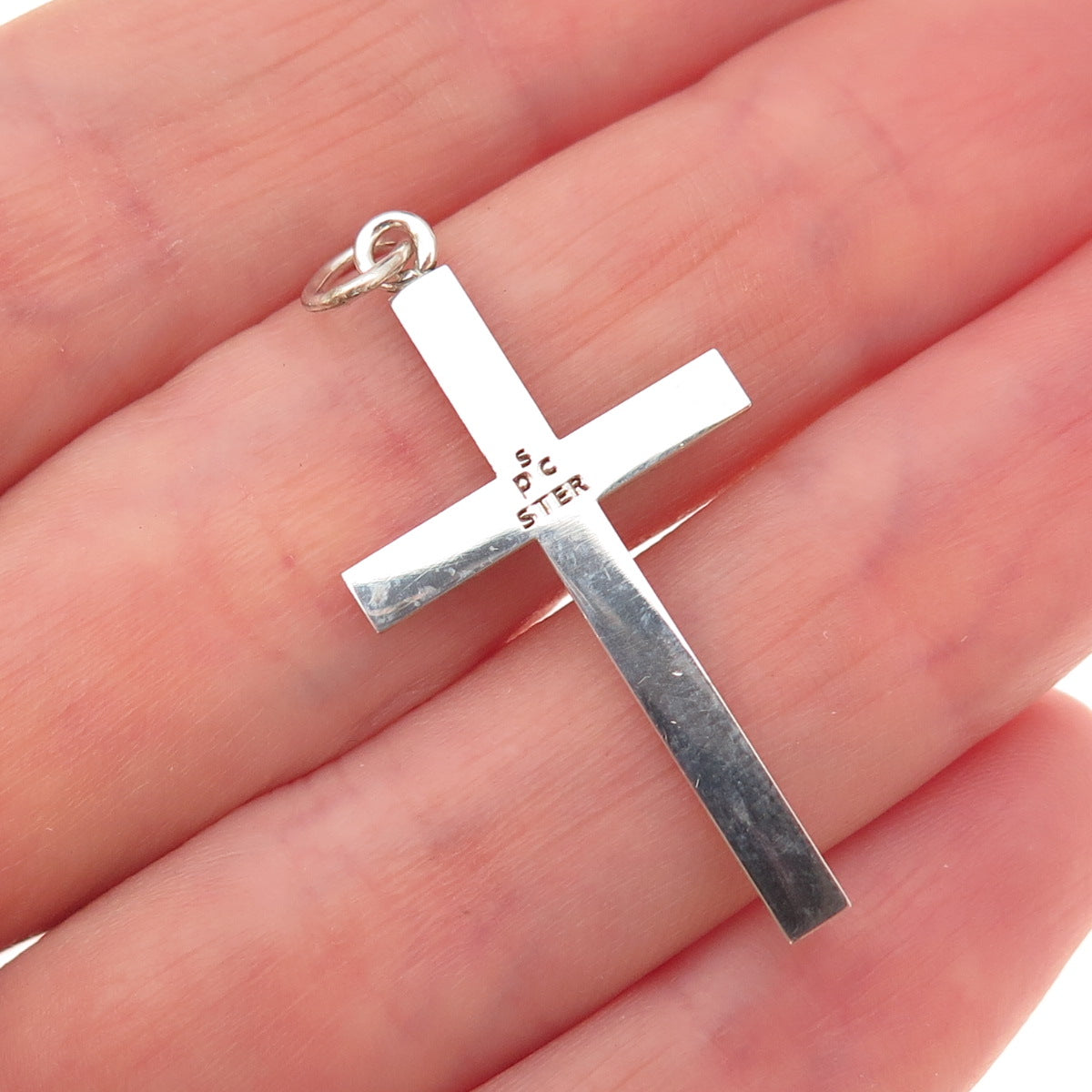 925 Sterling Silver Vintage Real Turquoise Inlay Cross Charm Pendant
