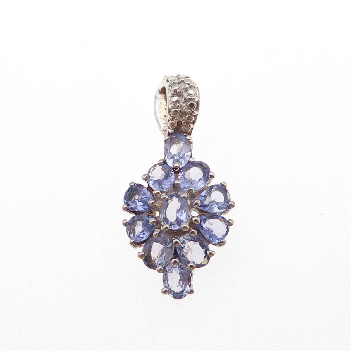 Chuck Clemency 925 Sterling Silver Real Tanzanite Cluster Charm Pendant