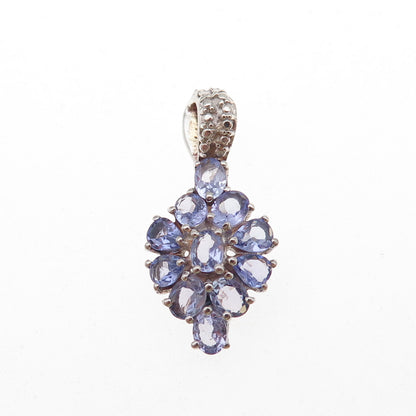 Chuck Clemency 925 Sterling Silver Real Tanzanite Cluster Charm Pendant
