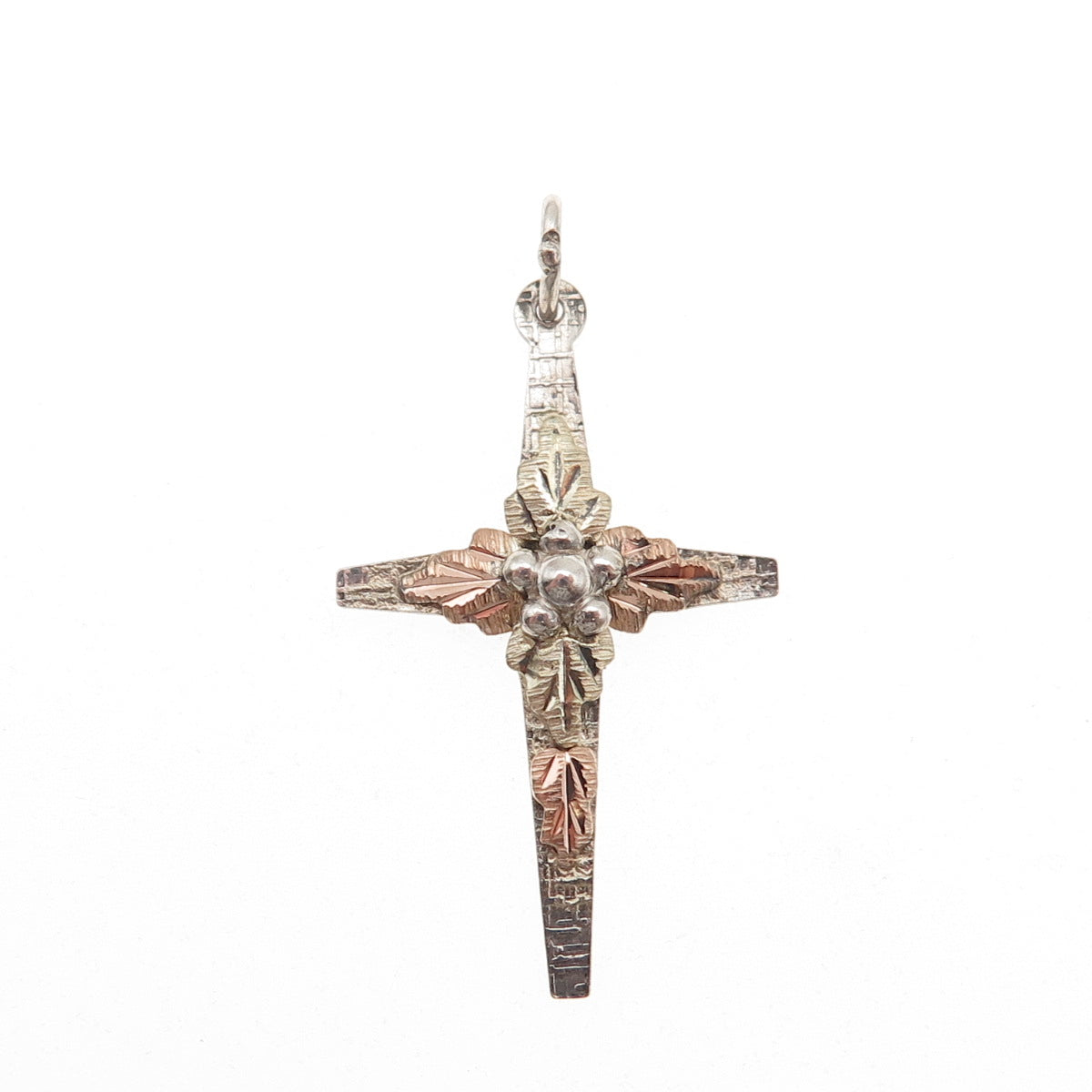 Landstorm 925 Sterling Silver 10K Gold Vintage Floral Cross Charm Pendant