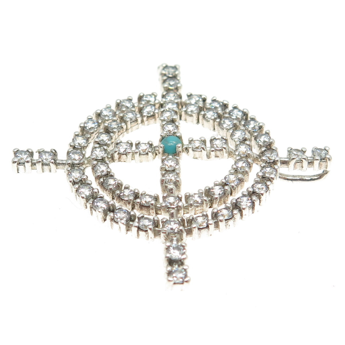 925 Sterling Silver Real Turquoise & Round-Cut C Z Cross Target Pendant