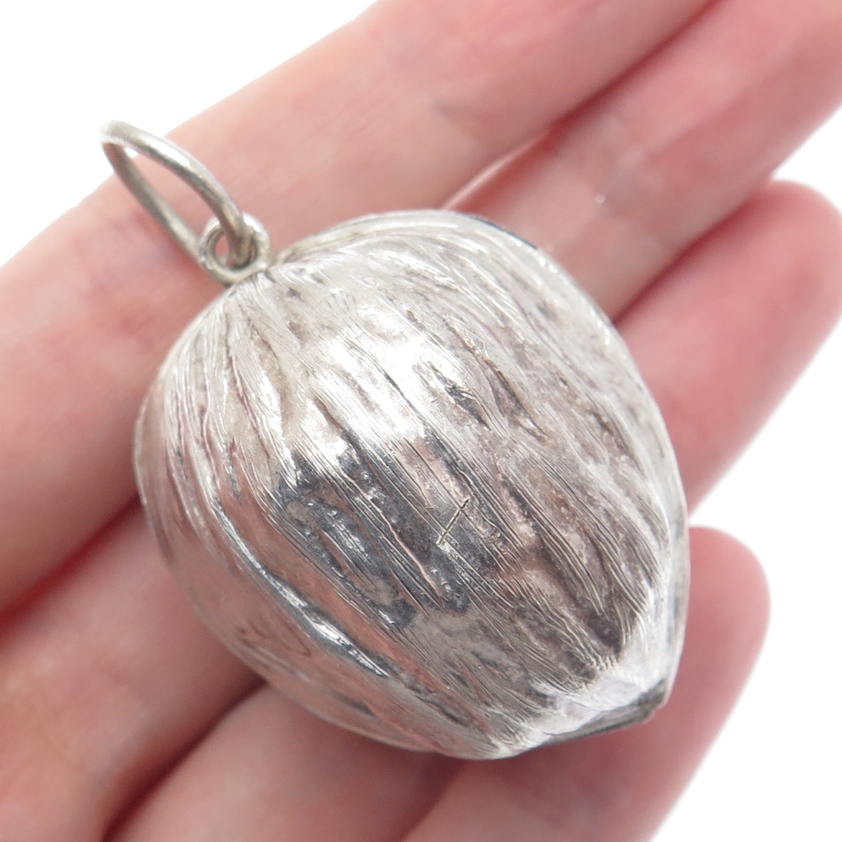 925 Sterling Silver Vintage Mexico 3D Walnut Box Pendant