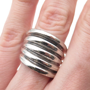 P.R.EX 925 Sterling Silver Vintage Italy Modernist Ribbed Oxidized Ring Size 6.5