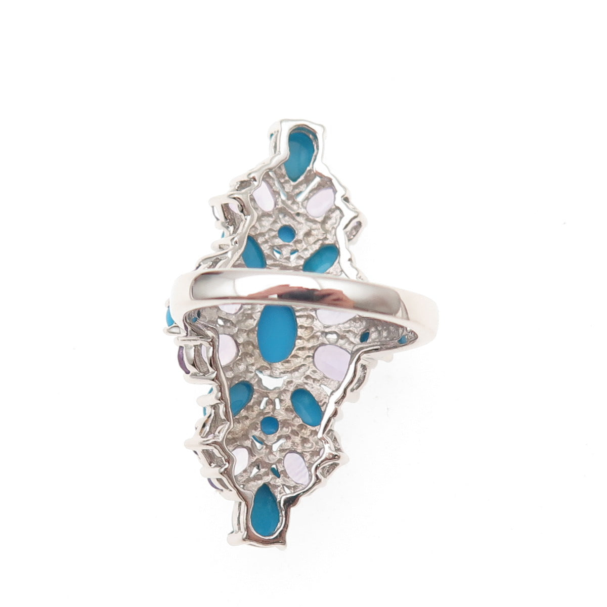 Chapal Zenray 925 Sterling Silver Real Turquoise & Amethyst Ring Size 8.25