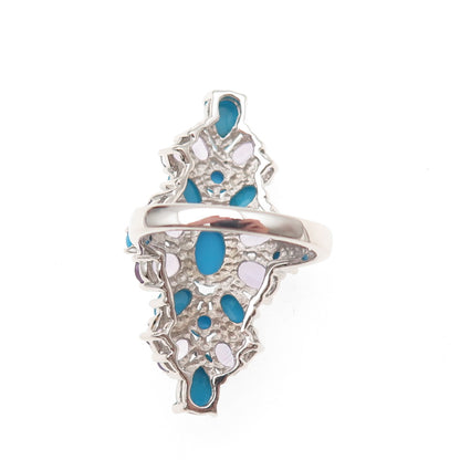 Chapal Zenray 925 Sterling Silver Real Turquoise & Amethyst Ring Size 8.25
