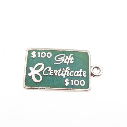 BEAU 925 Sterling Silver Vintage Enamel 100 Gift Certificate Mini Charm Pendant