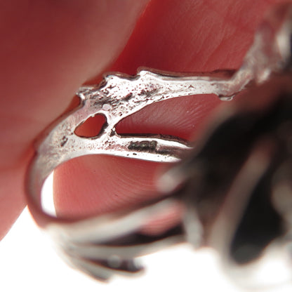 925 Sterling Silver Vintage Enamel Frog Good Luck Oxidized Ring Size 6
