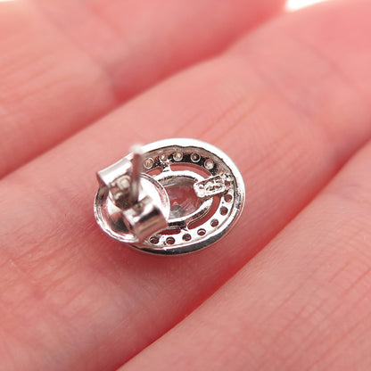 925 Sterling Silver Oval & Round-Cut C Z Stud Earrings