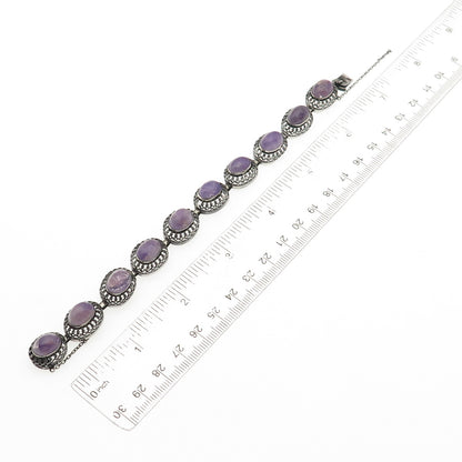 925 Sterling Silver Antique Art Deco Germany Real Amethyst Bracelet 6.75"