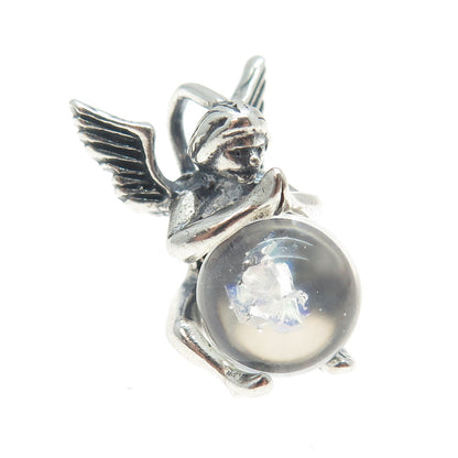 925 Sterling Silver Vintage SC Southwestern Clear Crystal Praying Angel Pendant