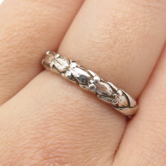925 Sterling Silver Vintage Floral Oxidized Band Ring Size 6.75