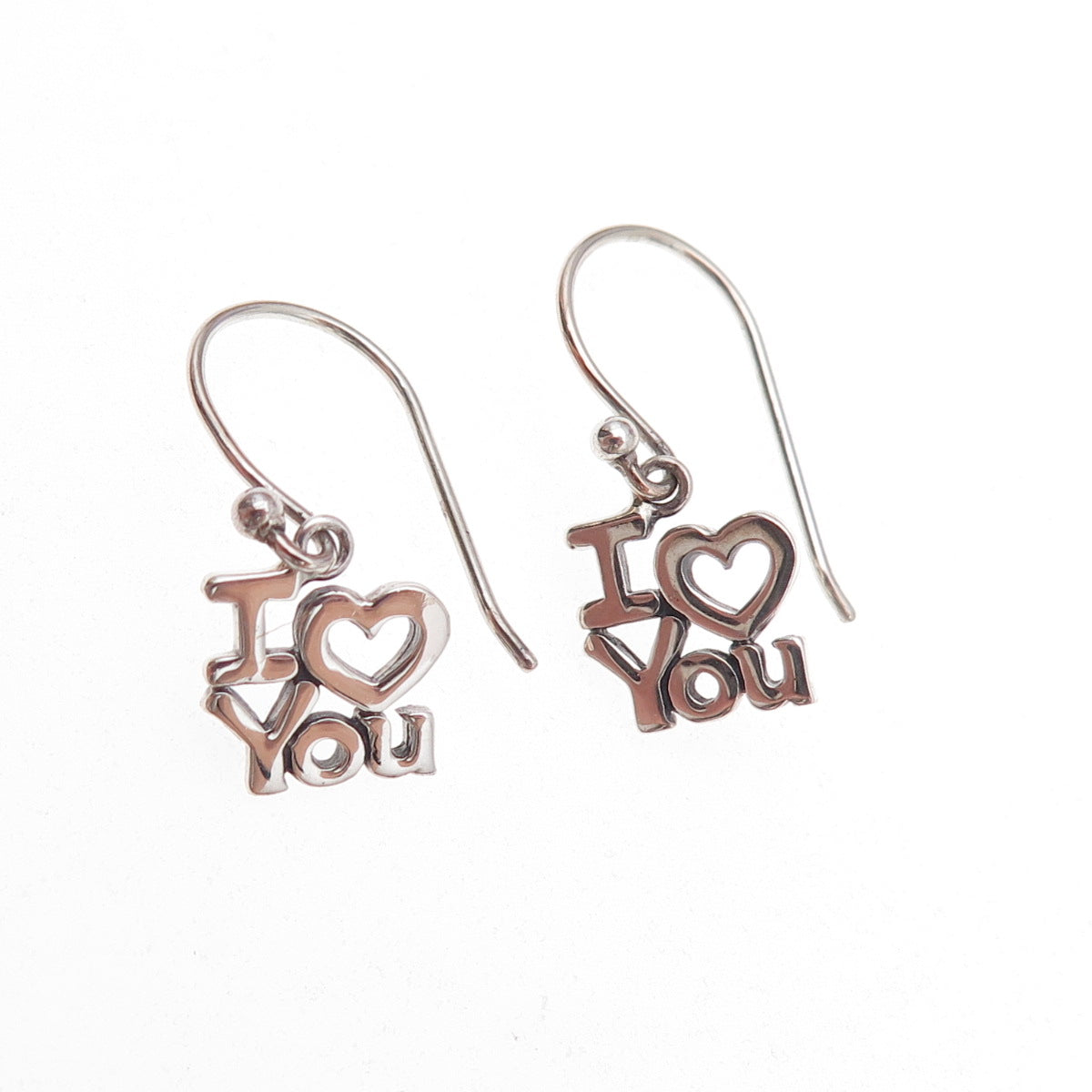 925 Sterling Silver I Love You Dangle Earrings