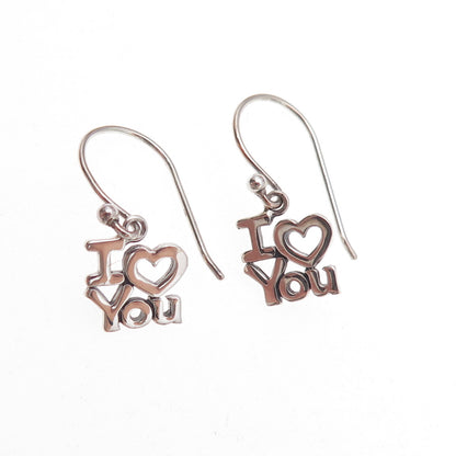925 Sterling Silver I Love You Dangle Earrings