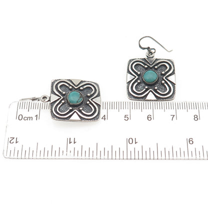 MC Silver Designs 925 Sterling Vintage Real Turquoise Floral Oxidized Earrings