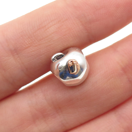 PANDORA 925 Sterling Silver & Gold Apple with Worm Slide Bead Charm