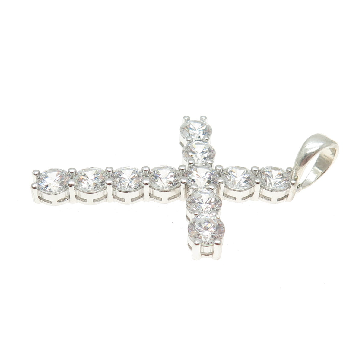 925 Sterling Silver Round-Cut Shaped C Z Cross Pendant