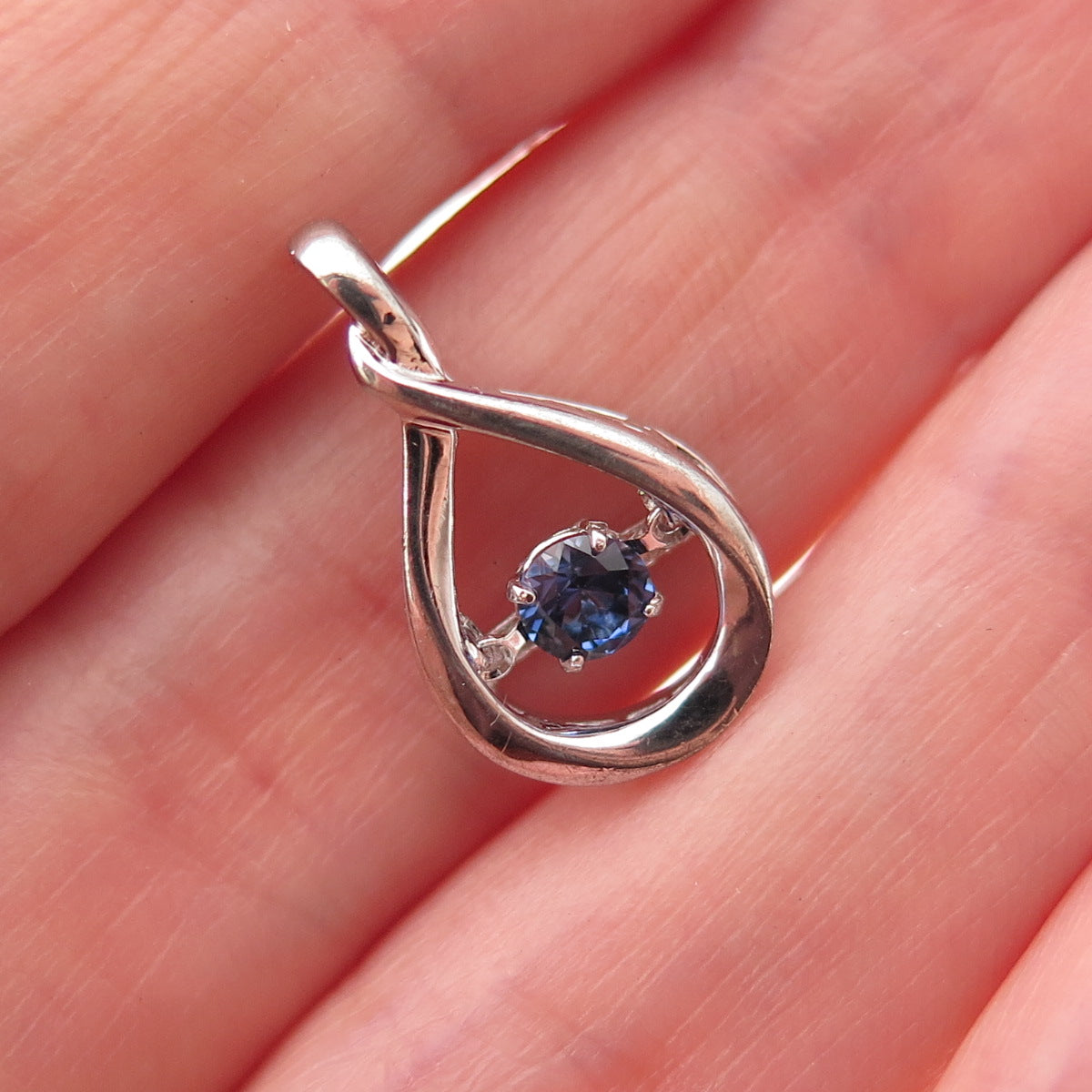925 Sterling Silver Lab-Created Round-Cut Sapphire Teardrop Charm Pendant