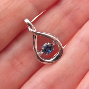 925 Sterling Silver Lab-Created Round-Cut Sapphire Teardrop Charm Pendant
