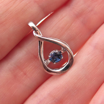 925 Sterling Silver Lab-Created Round-Cut Sapphire Teardrop Charm Pendant