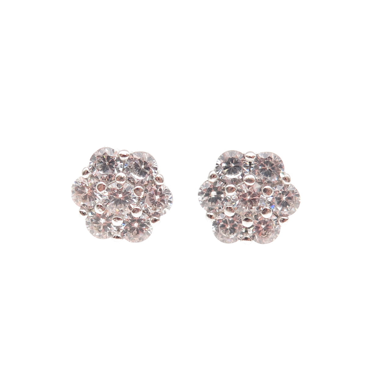 925 Sterling Silver Round-Cut C Z Floral Stud Earrings