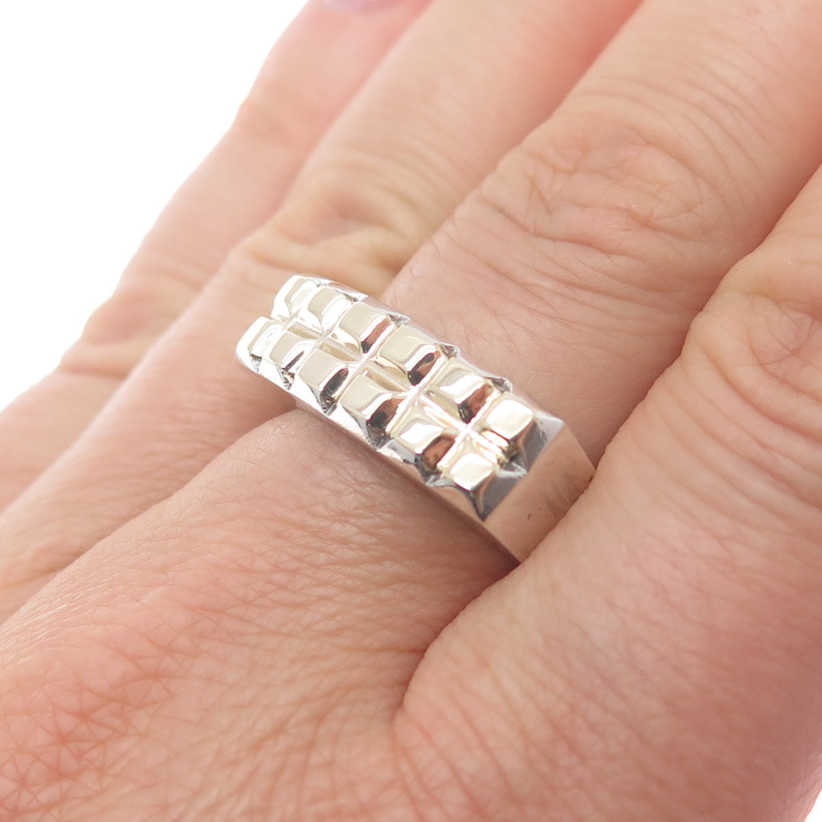 18K Gold 925 Sterling Silver Vintage Modernist Ring Size 8