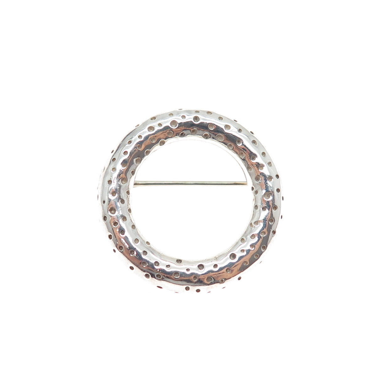 925 Sterling Silver Vintage Modernist Dotted Circle of Life Pin Brooch